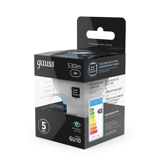 Лампа светодиодная Gauss GU10 5W 4100K матовая 101506205 Фото № 3