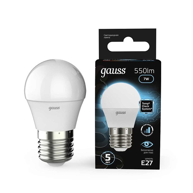 Лампа светодиодная Gauss E27 6.5W 4100K матовая 105102207 Фото № 6