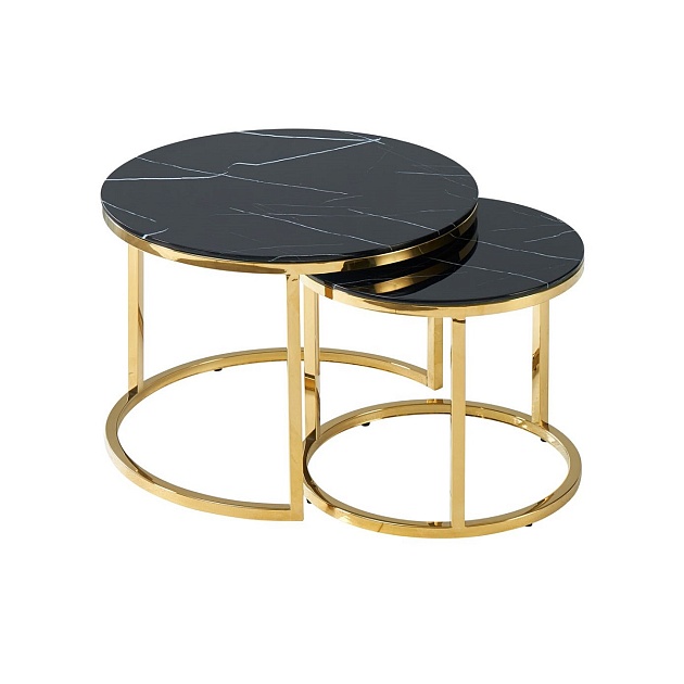 Набор журнальных столиков Stool Group Селена 60 и 45 см стекло черный мрамор/сталь золото УТ000036342 Фото № 1