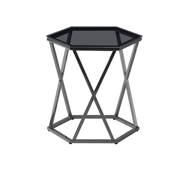 Журнальный стол Stool Group Круз 48*42 стекло черный/сталь тёмный хром УТ000036339 Фото № 1
