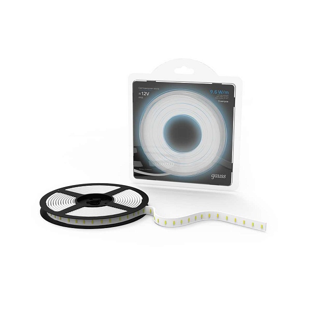 Светодиодная влагозащищенная лента Gauss 9,6W/m 120LED/m 2835SMD холодный белый 5M 311000310 Фото № 5