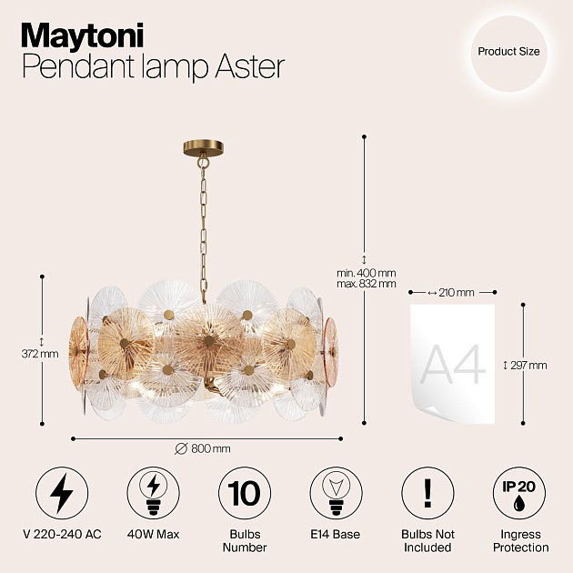 Подвесная люстра Maytoni Aster MOD007PL-10G изображение 8 Подвесная люстра Maytoni Aster MOD007PL-10G Фото № 8