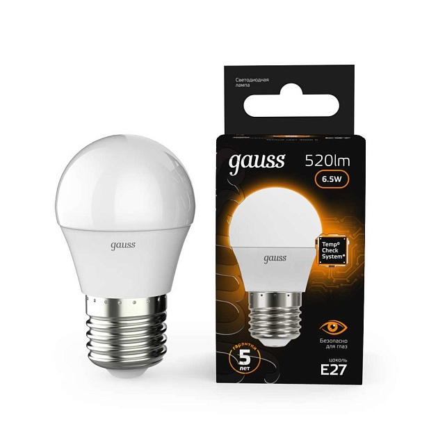 Лампа светодиодная Gauss E27 6.5W 3000K матовая 105102107 Фото № 4