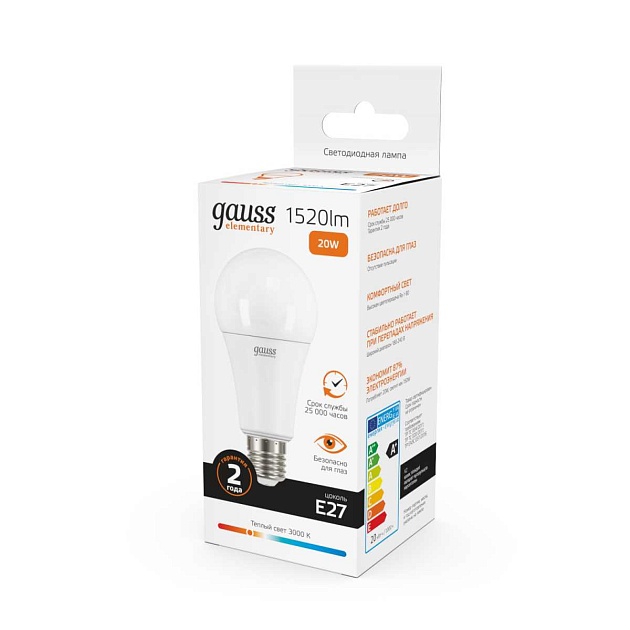 Лампа светодиодная Gauss E27 20W 3000K матовая 23219 Фото № 4