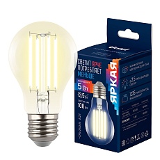 Лампа светодиодная Uniel E27 5W 3000K прозрачная LED-A60-5W/3000K/E27/CL GLY01TR UL-00011932 3