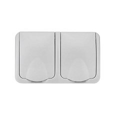 Блок горизонтальный 2 розетки (керамика) Mini OG IP54 с заземлением, о/у, серый KRANZ KR-78-0804 1