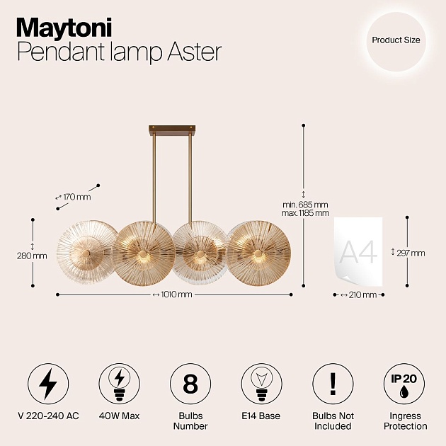 Подвесной светильник Maytoni Aster MOD007PL-08G1 Фото № 4